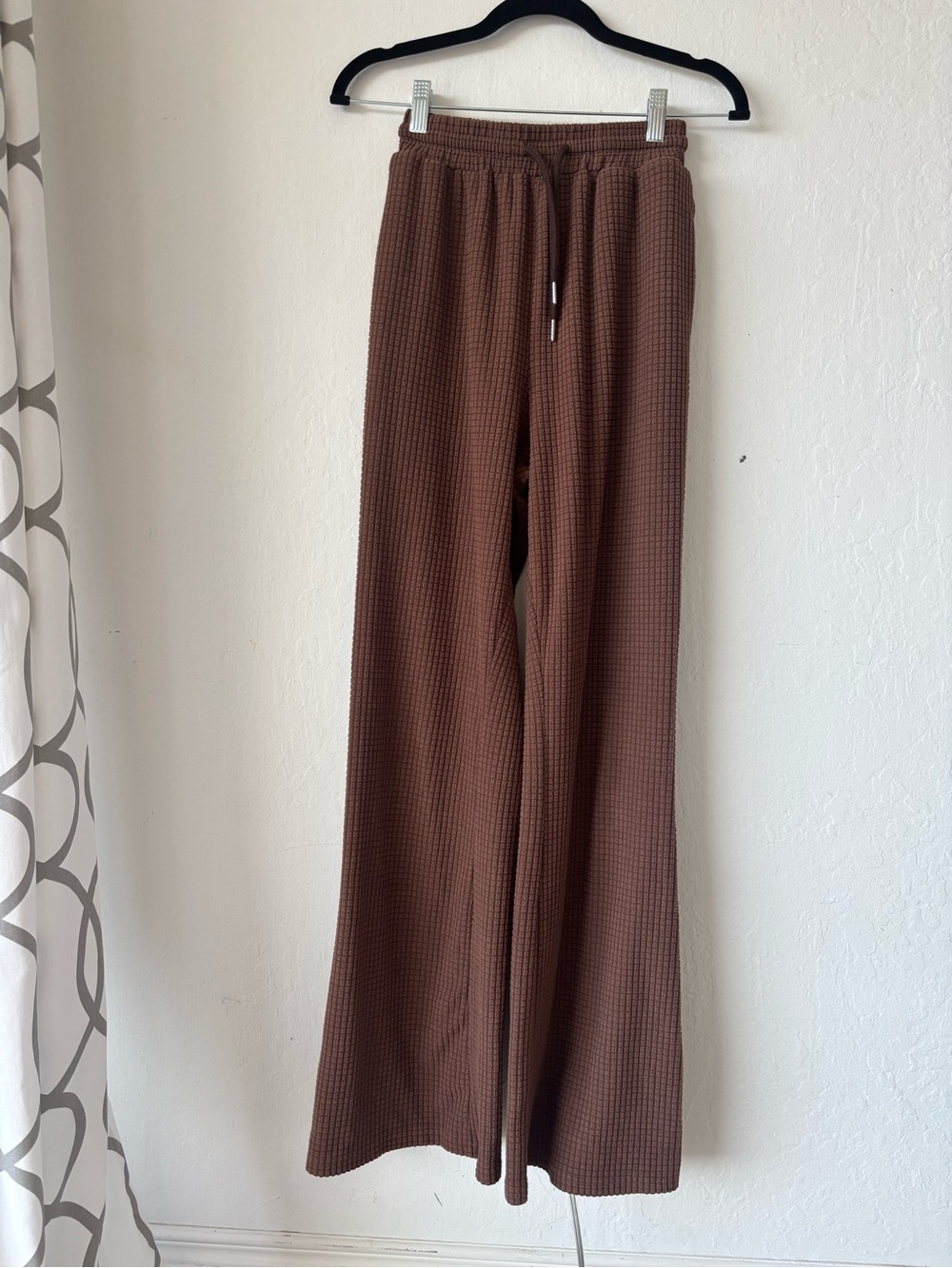 Brown Waffle Knit Drawstring Lounge Pants
